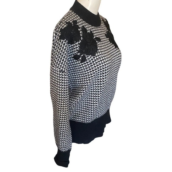 Merino Wool Embroidered Houndstooth Sweater Size L - Picture 6 of 10